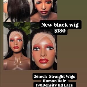 Black Lace Front Wig - 26 Inch Straight Human Hair